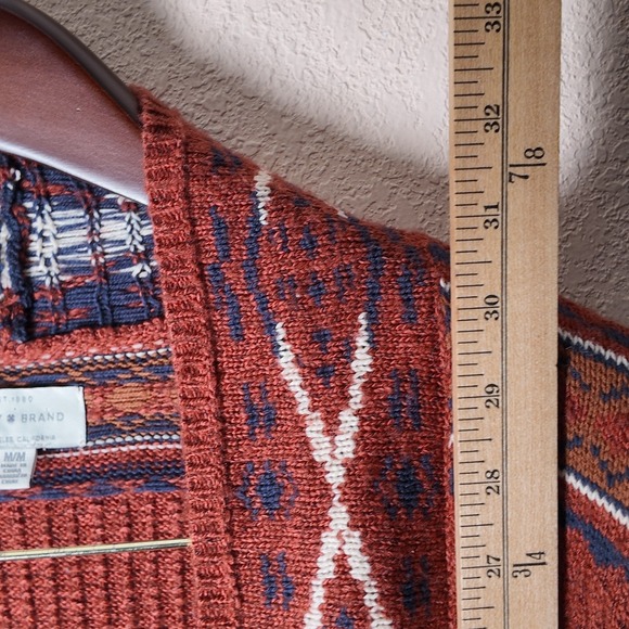 Lucky Brand Rust Aztec Southwest Boho Cardigan Sweater M - Picture 6 of 8